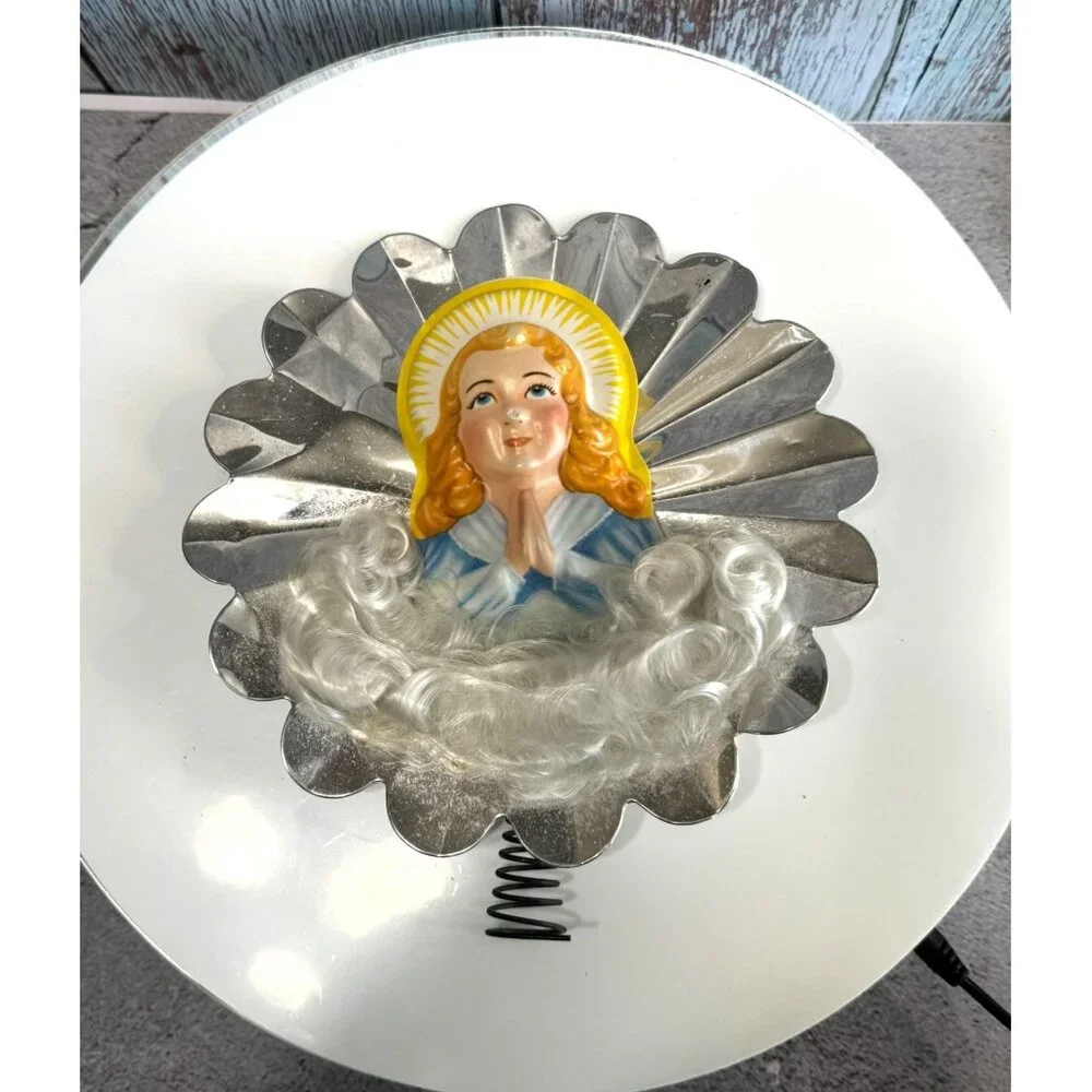 Vintage Praying Angel Tree Topper Blowmold Foil Spun Cotton 7.5" - Picture 2 of 4